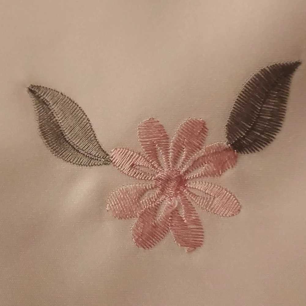 Vintage Cream Embriodered Napkins Pink Flower Green Leaves Set Of 11 Bridgerton
